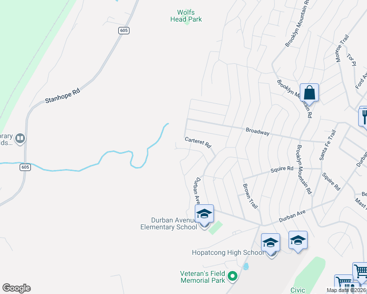 map of restaurants, bars, coffee shops, grocery stores, and more near 28 Carteret Road in Hopatcong