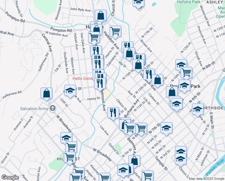 map of restaurants, bars, coffee shops, grocery stores, and more near 390 Clinton Street in Haledon