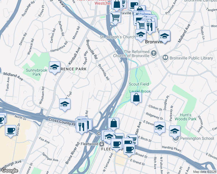 map of restaurants, bars, coffee shops, grocery stores, and more near 81 Bronxville Road in Yonkers
