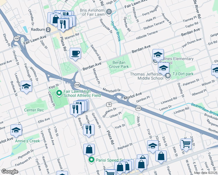 map of restaurants, bars, coffee shops, grocery stores, and more near 817 Mason Place in Fair Lawn