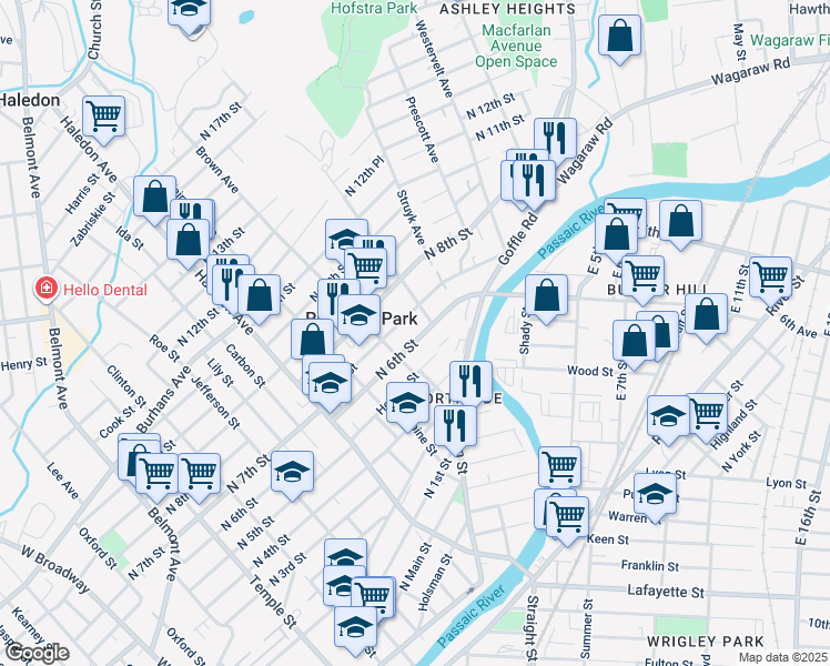 map of restaurants, bars, coffee shops, grocery stores, and more near 324 North 7th Street in Prospect Park