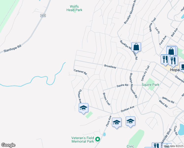 map of restaurants, bars, coffee shops, grocery stores, and more near 8 Reading Road in Hopatcong