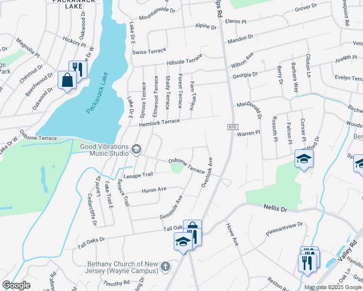 map of restaurants, bars, coffee shops, grocery stores, and more near 24 Perera Avenue in Wayne