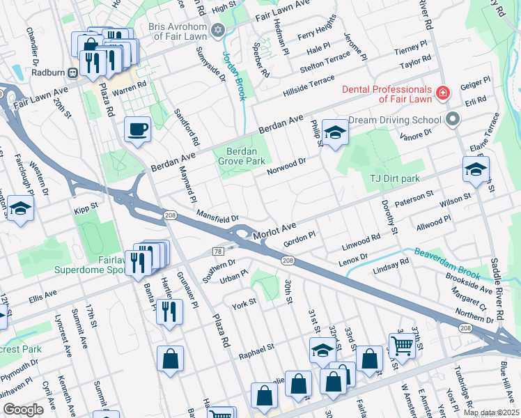 map of restaurants, bars, coffee shops, grocery stores, and more near 8-07 Melvin Place in Fair Lawn