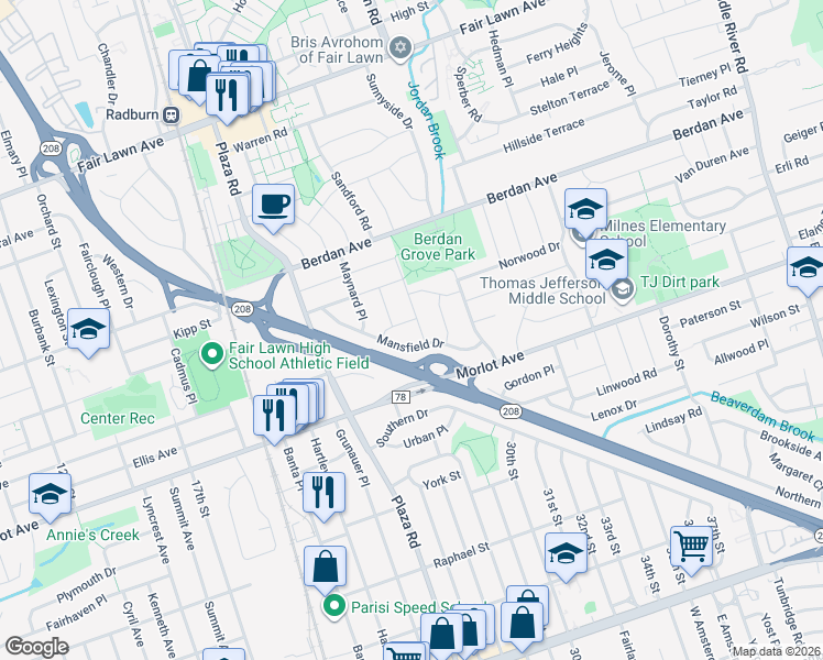 map of restaurants, bars, coffee shops, grocery stores, and more near 817 Mason Place in Fair Lawn