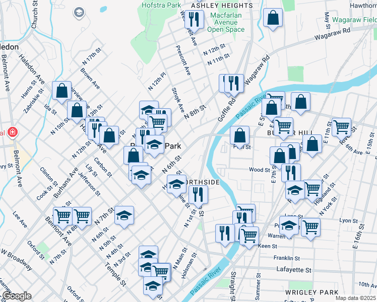 map of restaurants, bars, coffee shops, grocery stores, and more near 320 North 6th Street in Prospect Park