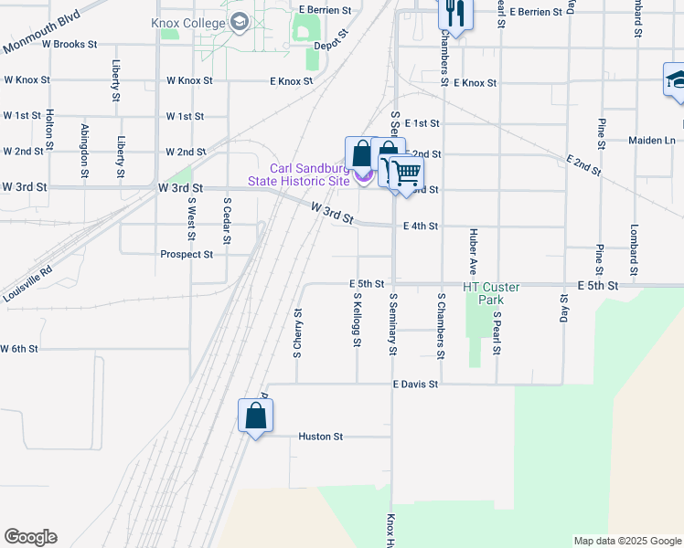 map of restaurants, bars, coffee shops, grocery stores, and more near 268 East Prospect Street in Galesburg