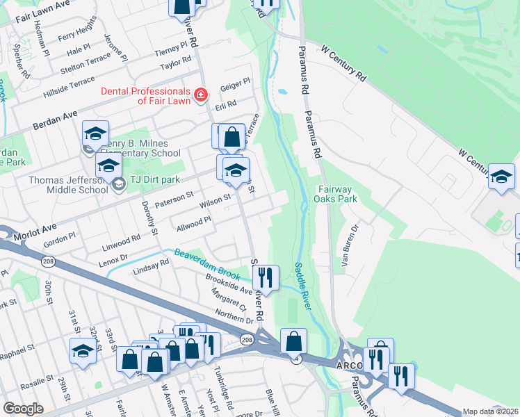 map of restaurants, bars, coffee shops, grocery stores, and more near 41-16 Union Street in Fair Lawn