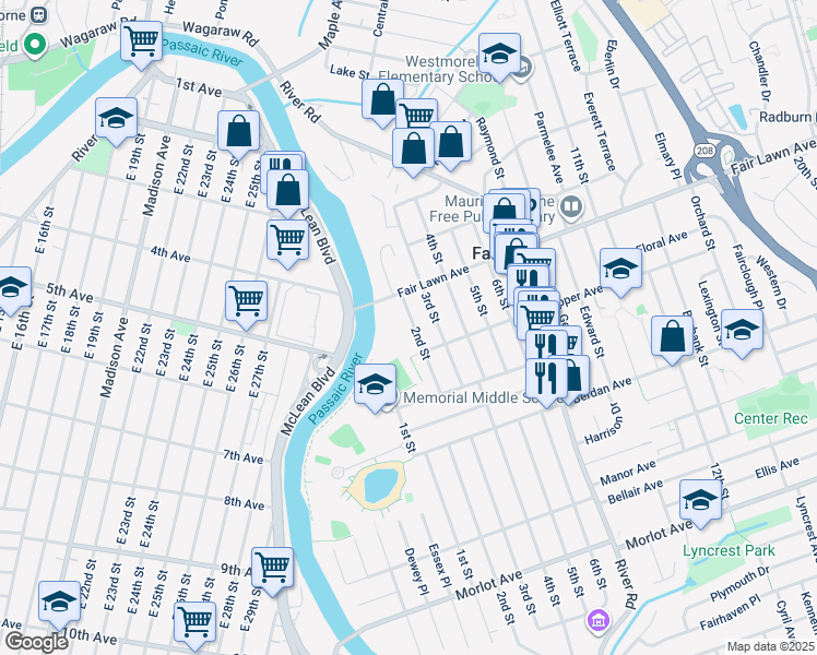 map of restaurants, bars, coffee shops, grocery stores, and more near 13-23 2nd Street in Fair Lawn
