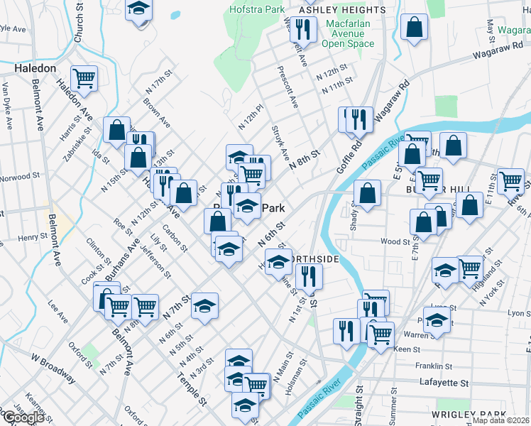 map of restaurants, bars, coffee shops, grocery stores, and more near 324 North 7th Street in Prospect Park