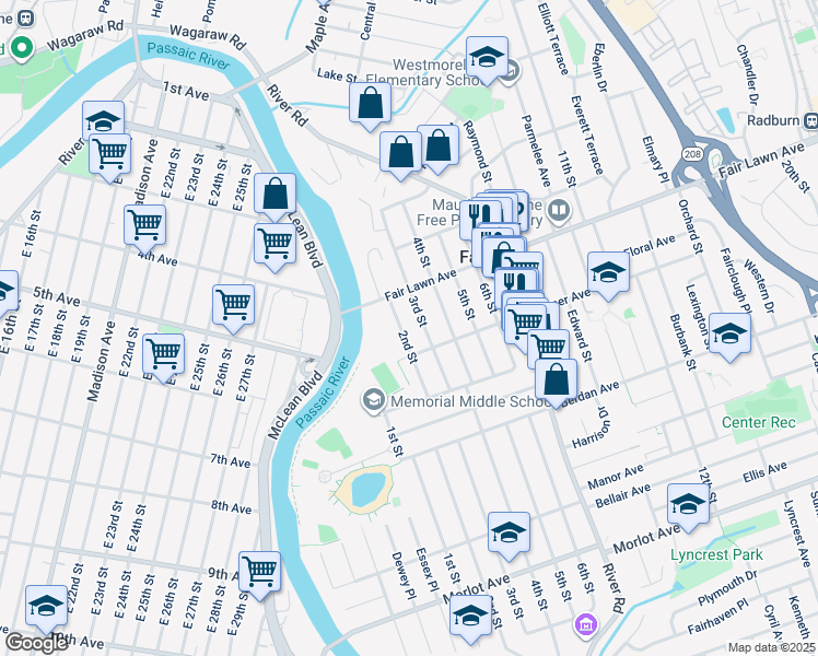 map of restaurants, bars, coffee shops, grocery stores, and more near 13-23 2nd Street in Fair Lawn