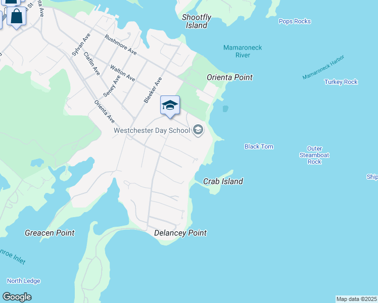 map of restaurants, bars, coffee shops, grocery stores, and more near 1 Skibo Lane in Mamaroneck