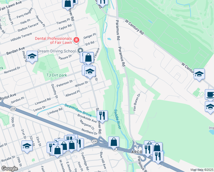 map of restaurants, bars, coffee shops, grocery stores, and more near 4-03 Brennan Court in Fair Lawn