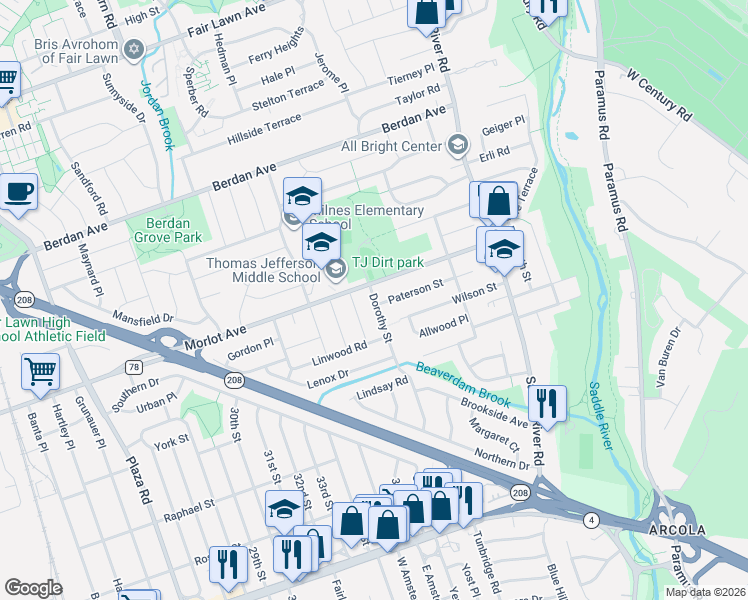 map of restaurants, bars, coffee shops, grocery stores, and more near in Fair Lawn