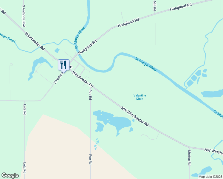map of restaurants, bars, coffee shops, grocery stores, and more near 16411 Winchester Road in Ossian