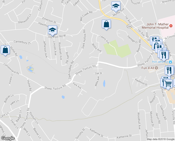 map of restaurants, bars, coffee shops, grocery stores, and more near 404 Sheep Pasture Road in Port Jefferson