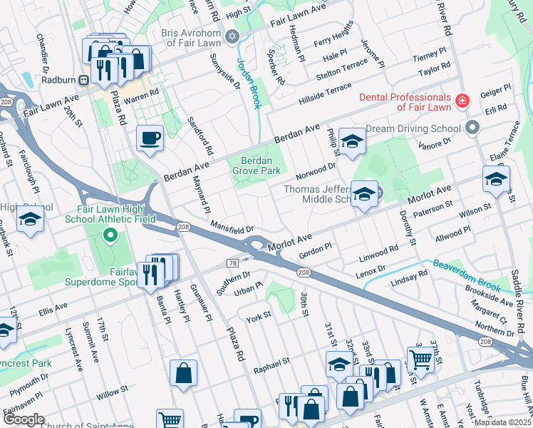 map of restaurants, bars, coffee shops, grocery stores, and more near 8-07 Melvin Place in Fair Lawn