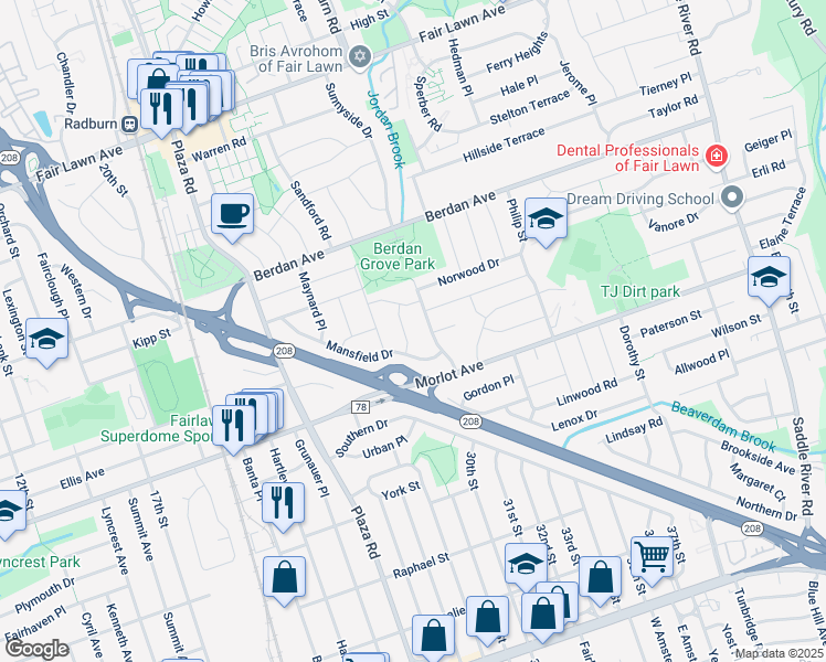 map of restaurants, bars, coffee shops, grocery stores, and more near 8-07 Melvin Place in Fair Lawn