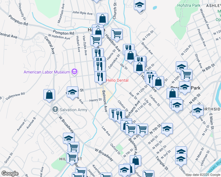map of restaurants, bars, coffee shops, grocery stores, and more near 390 Clinton Street in Haledon