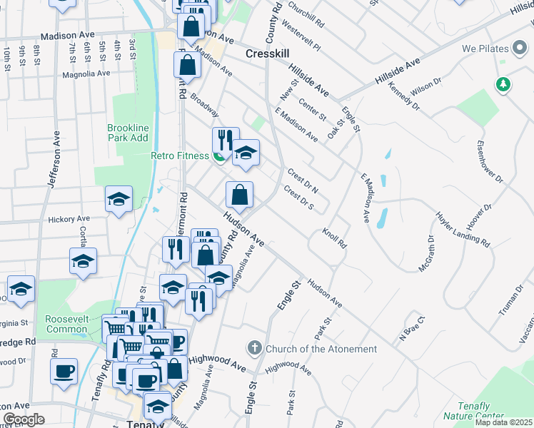 map of restaurants, bars, coffee shops, grocery stores, and more near 288 County Road in Tenafly