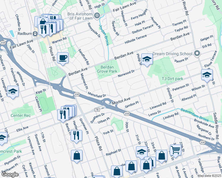 map of restaurants, bars, coffee shops, grocery stores, and more near 8-07 Melvin Place in Fair Lawn
