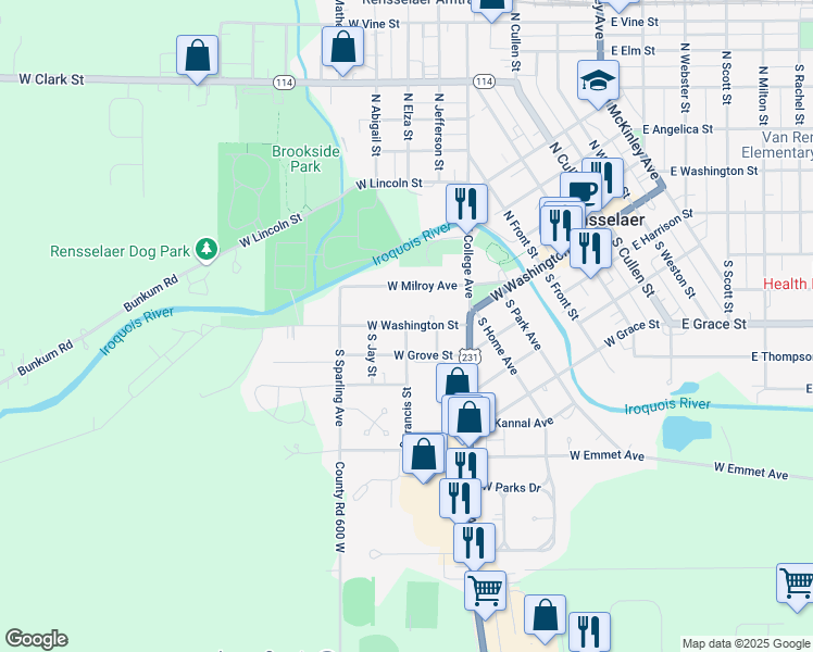map of restaurants, bars, coffee shops, grocery stores, and more near 799 West Washington Street in Rensselaer