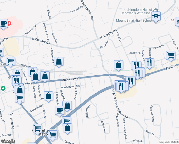 map of restaurants, bars, coffee shops, grocery stores, and more near 409 2 Rod Road in Port Jefferson Station