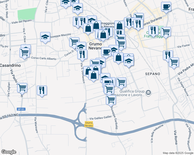map of restaurants, bars, coffee shops, grocery stores, and more near 10 Via Leonardo Da Vinci in Grumo Nevano