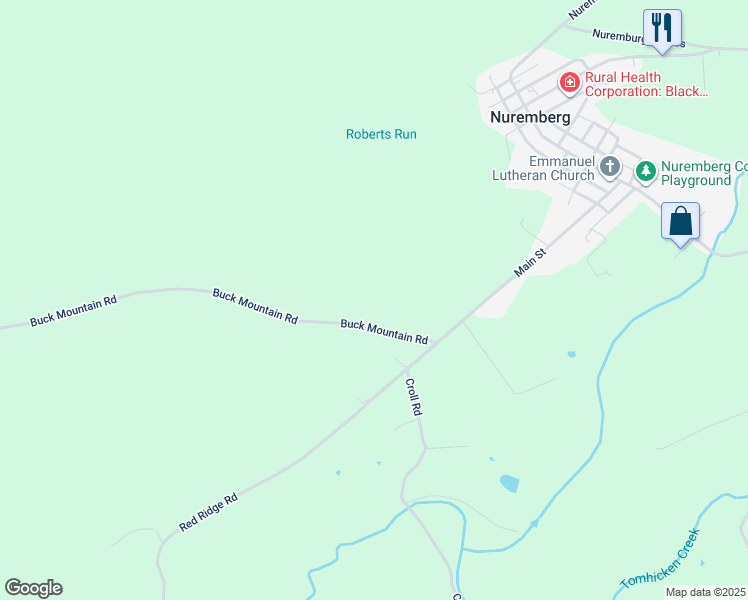 map of restaurants, bars, coffee shops, grocery stores, and more near Buck Mountain Road in Schuylkill County