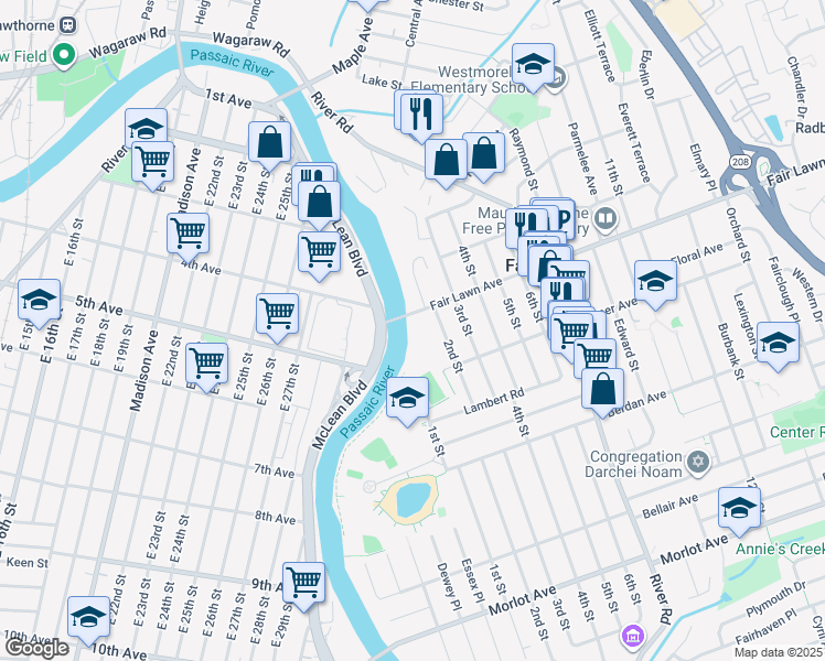 map of restaurants, bars, coffee shops, grocery stores, and more near 0-02 Fair Lawn Avenue in Fair Lawn