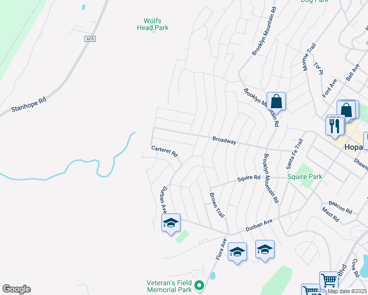 map of restaurants, bars, coffee shops, grocery stores, and more near 8 Reading Road in Hopatcong