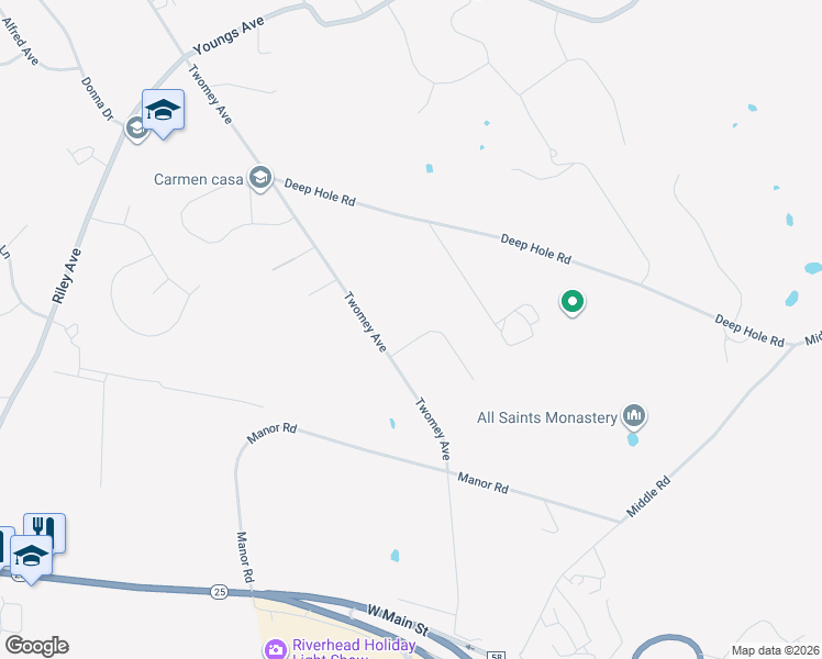map of restaurants, bars, coffee shops, grocery stores, and more near 28 Nicholas Way in Calverton