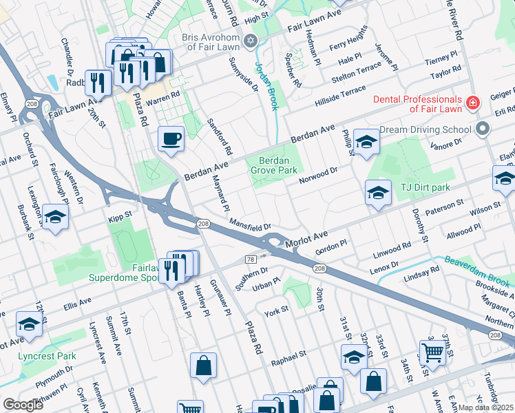 map of restaurants, bars, coffee shops, grocery stores, and more near 817 Mason Place in Fair Lawn