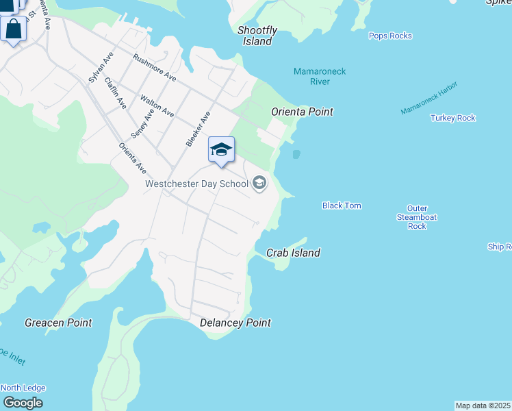 map of restaurants, bars, coffee shops, grocery stores, and more near 1 Skibo Lane in Mamaroneck