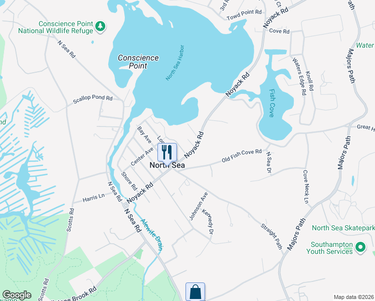 map of restaurants, bars, coffee shops, grocery stores, and more near 10 Cedar Avenue in Southampton