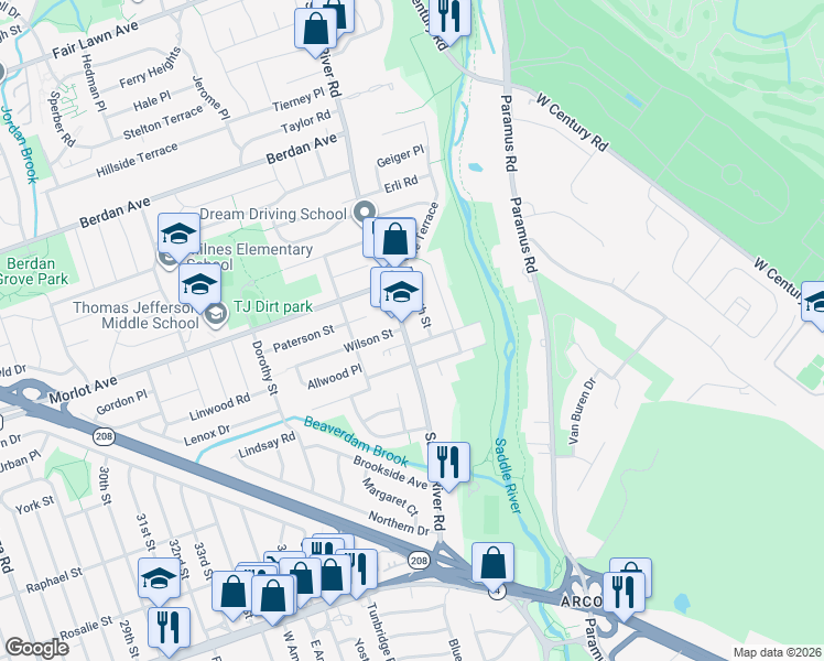 map of restaurants, bars, coffee shops, grocery stores, and more near 4-14 Saddle River Road in Fair Lawn