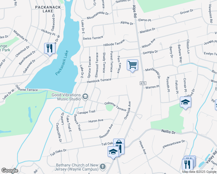 map of restaurants, bars, coffee shops, grocery stores, and more near 24 Perera Avenue in Wayne