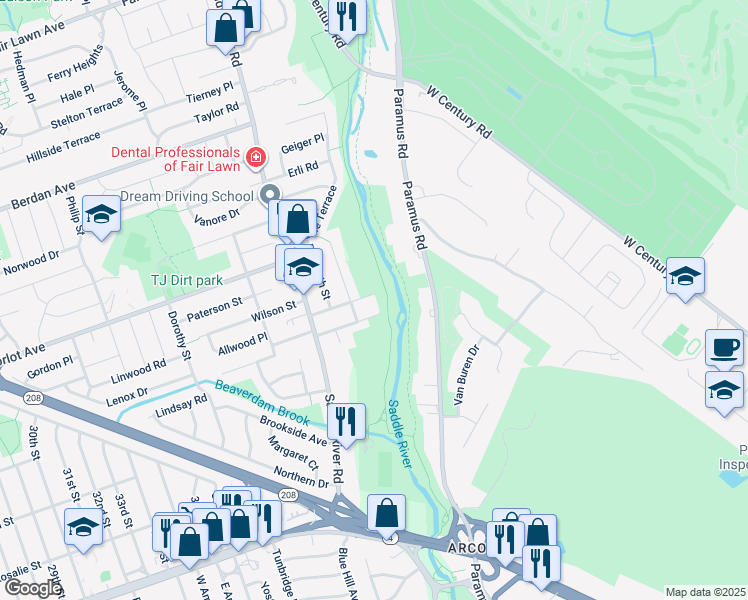 map of restaurants, bars, coffee shops, grocery stores, and more near 4-03 Brennan Court in Fair Lawn