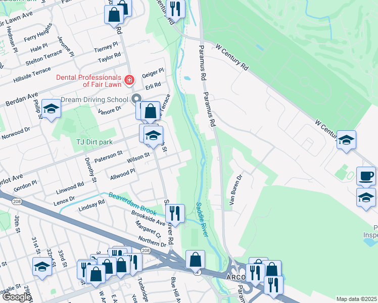 map of restaurants, bars, coffee shops, grocery stores, and more near 4-03 Brennan Court in Fair Lawn