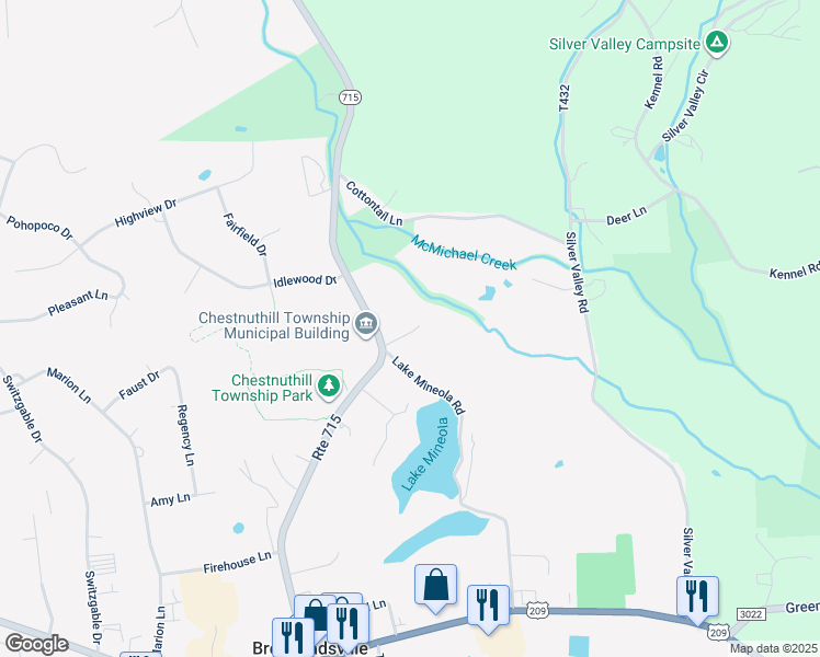 map of restaurants, bars, coffee shops, grocery stores, and more near 106 Bella Drive in Brodheadsville