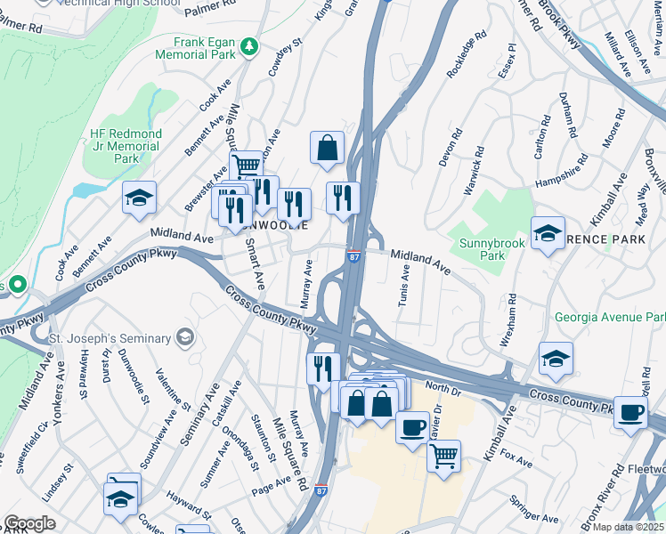map of restaurants, bars, coffee shops, grocery stores, and more near 27 Shaefer Avenue in Bronxville