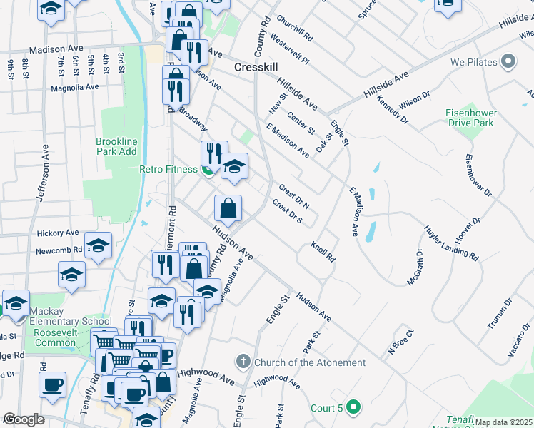 map of restaurants, bars, coffee shops, grocery stores, and more near 19 North Summit Street in Tenafly