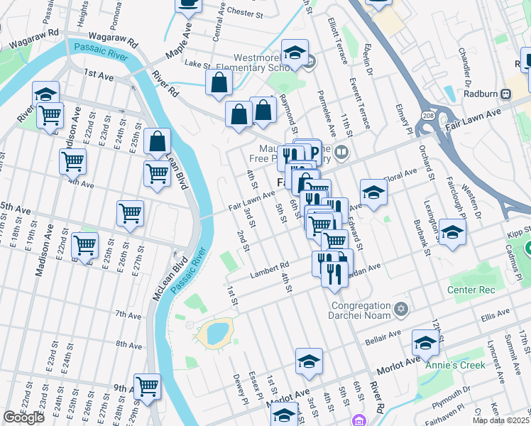 map of restaurants, bars, coffee shops, grocery stores, and more near 13-10 4th Street in Fair Lawn