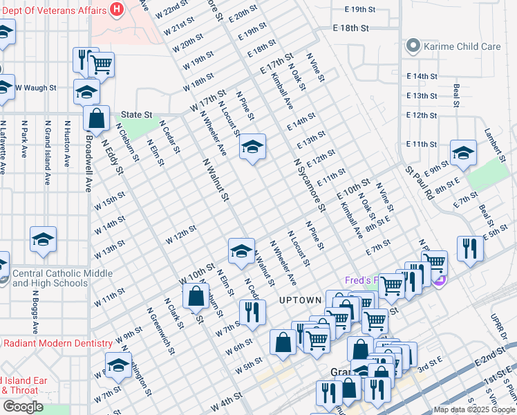 map of restaurants, bars, coffee shops, grocery stores, and more near 322 West 11th Street in Grand Island