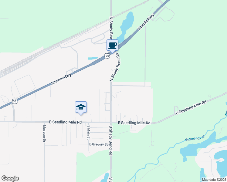 map of restaurants, bars, coffee shops, grocery stores, and more near 401 North Shady Bend Road in Grand Island