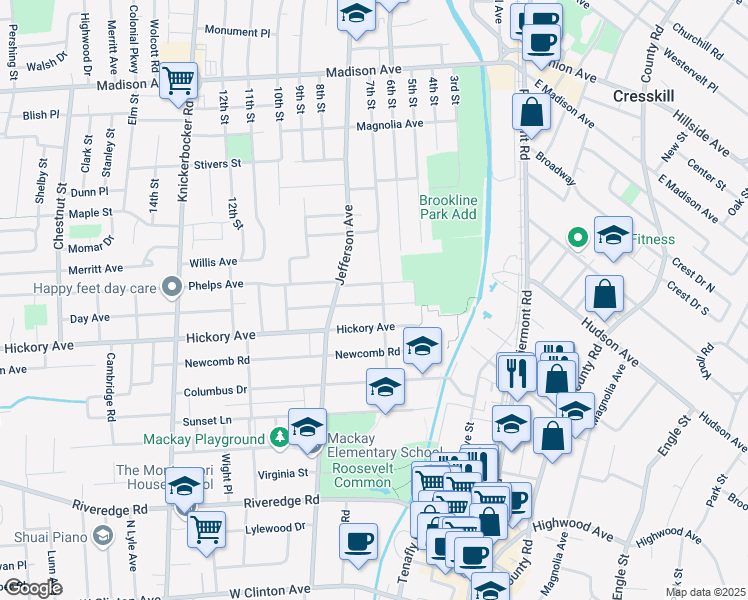 map of restaurants, bars, coffee shops, grocery stores, and more near 63 Gordon Avenue in Tenafly