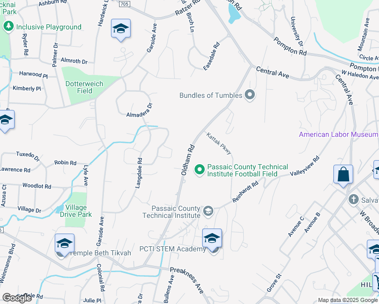 map of restaurants, bars, coffee shops, grocery stores, and more near 206 Oldham Road in Wayne
