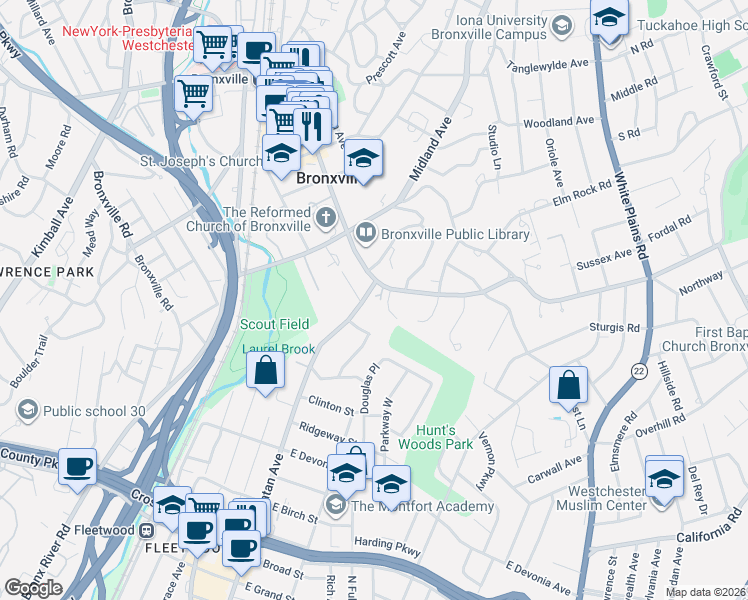 map of restaurants, bars, coffee shops, grocery stores, and more near 15 Laurel Avenue in Mount Vernon