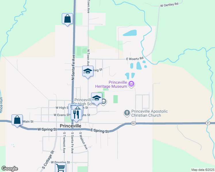 map of restaurants, bars, coffee shops, grocery stores, and more near 602 North Town Avenue in Princeville
