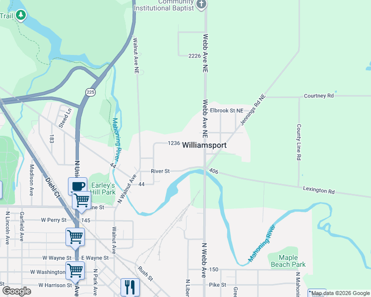 map of restaurants, bars, coffee shops, grocery stores, and more near 15861 Waverly Street Northeast in Alliance